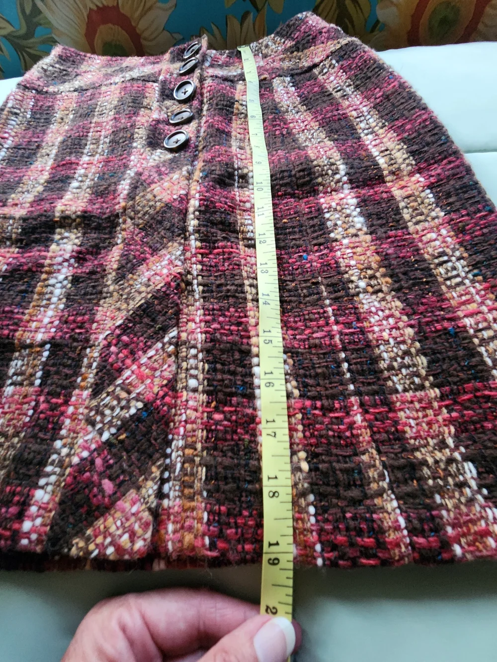 LOFT Plaid Tweed Skirt in Pink, Brown & Cream